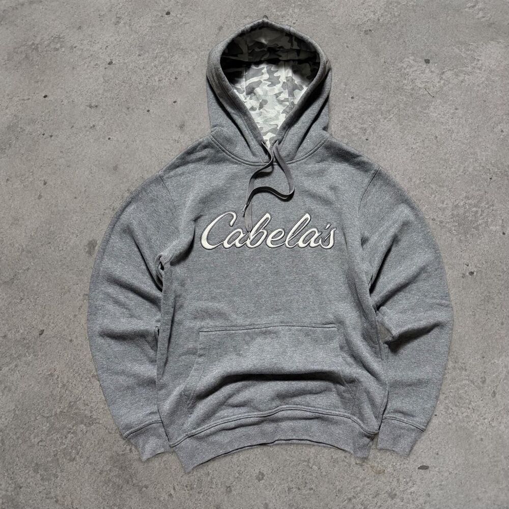 Y2K 2000’s Cabela’s Outdoors Camo Lined Hood Gray Hoodie Men’s Size Small